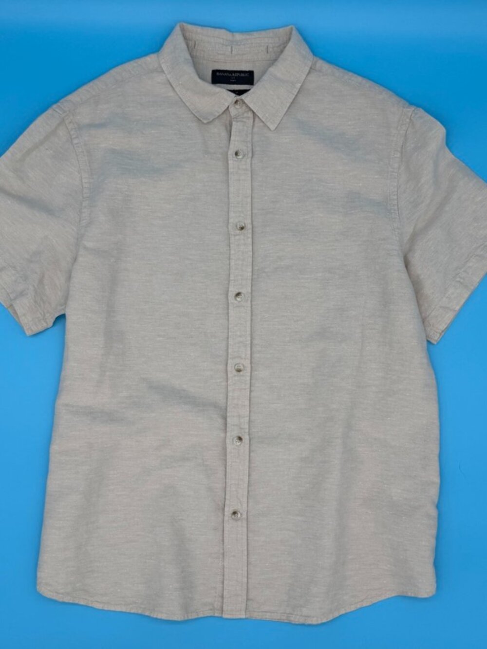 Banana Republic Natural Linen Short Sleeve Button Up Shirt XL